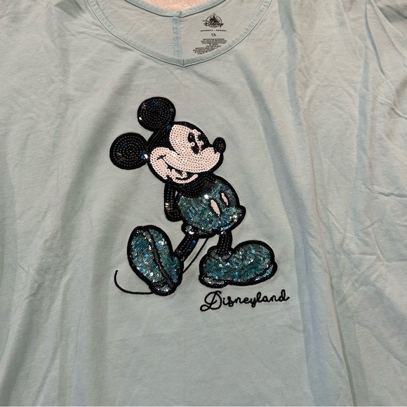 Disney Parks - Mickey Mouse Aqua Sequin Cotton Blend Short Sleeve Dolman Top 1X - Picture 5 of 8